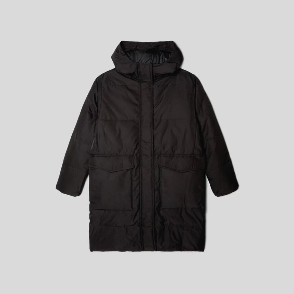 Everlane Long Puffer Coat Black | Hooded Winter Parka Size S